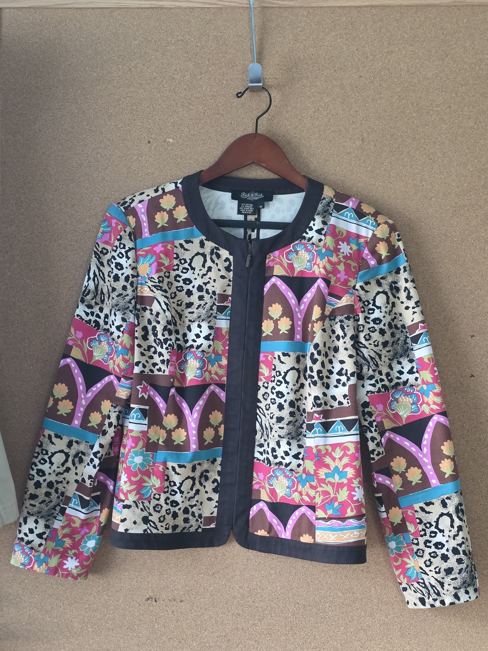 Peck & Peck Colorful Pattern Jacket Zip Front Cotton Blend 14 Lightweight